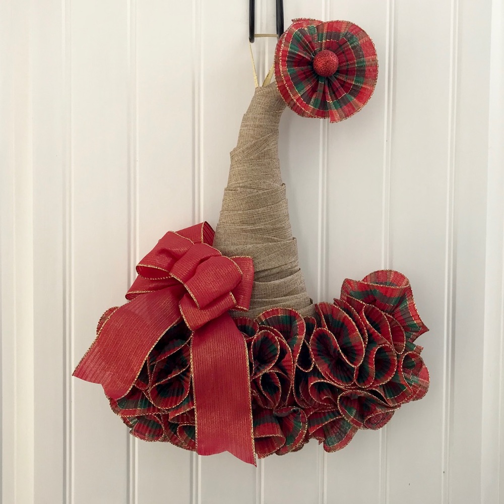 Ribbon elf hat Christmas wreath for door or wall
